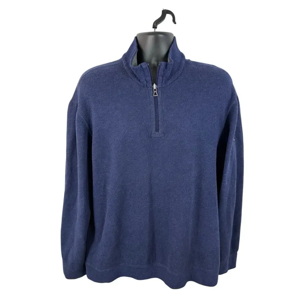 Vintage Polo Ralph Lauren Reversible Rib Sweater 1/4 Zip Cotton Size 2XL Blue